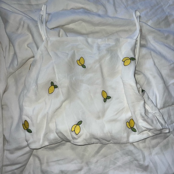 White and yellow lemon tank top with tie in the back - Size M, never worn - Picture 1 of 3